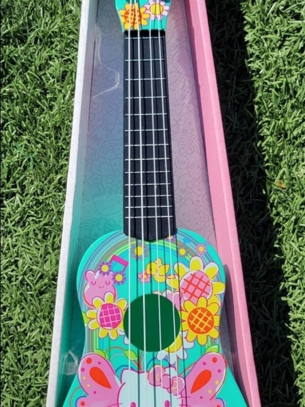 Teal Floral Kids Ukulele with Pink Accents